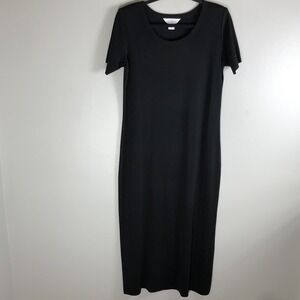 Exclusively Misook Women's Medium Black Pull On Short Sleeve Long Shift‎ Dress